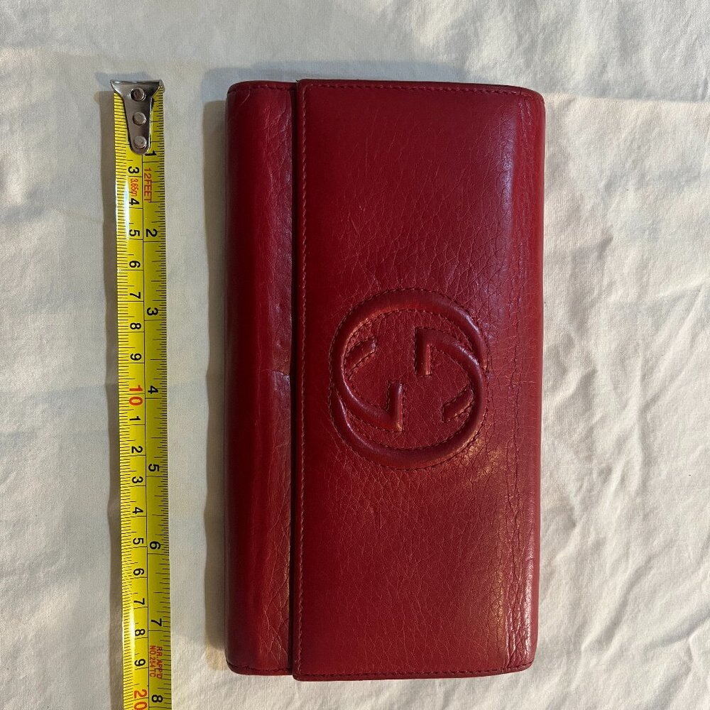 Gucci Red Calf Skin Leather Flap Closure Wallet